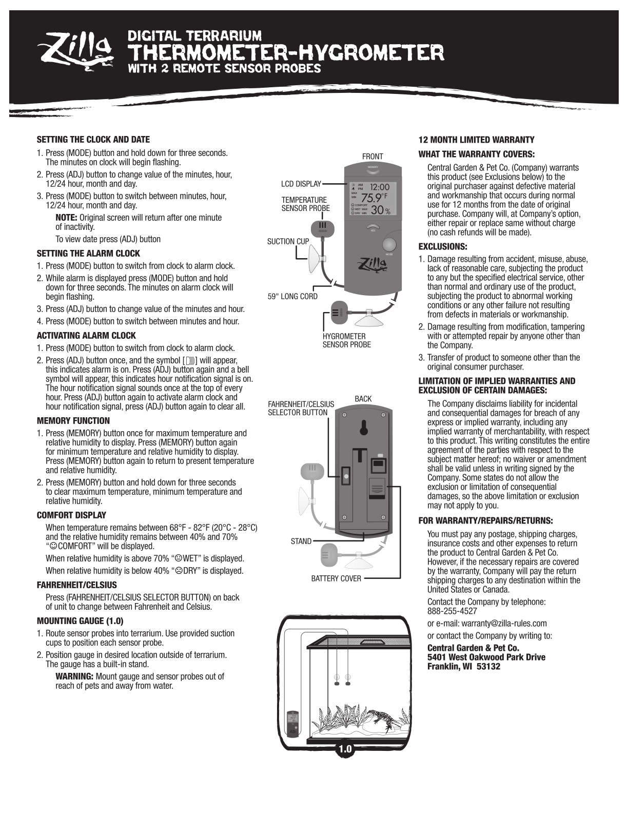 Terrarium Thermometer Hygrometer Instruction PDF