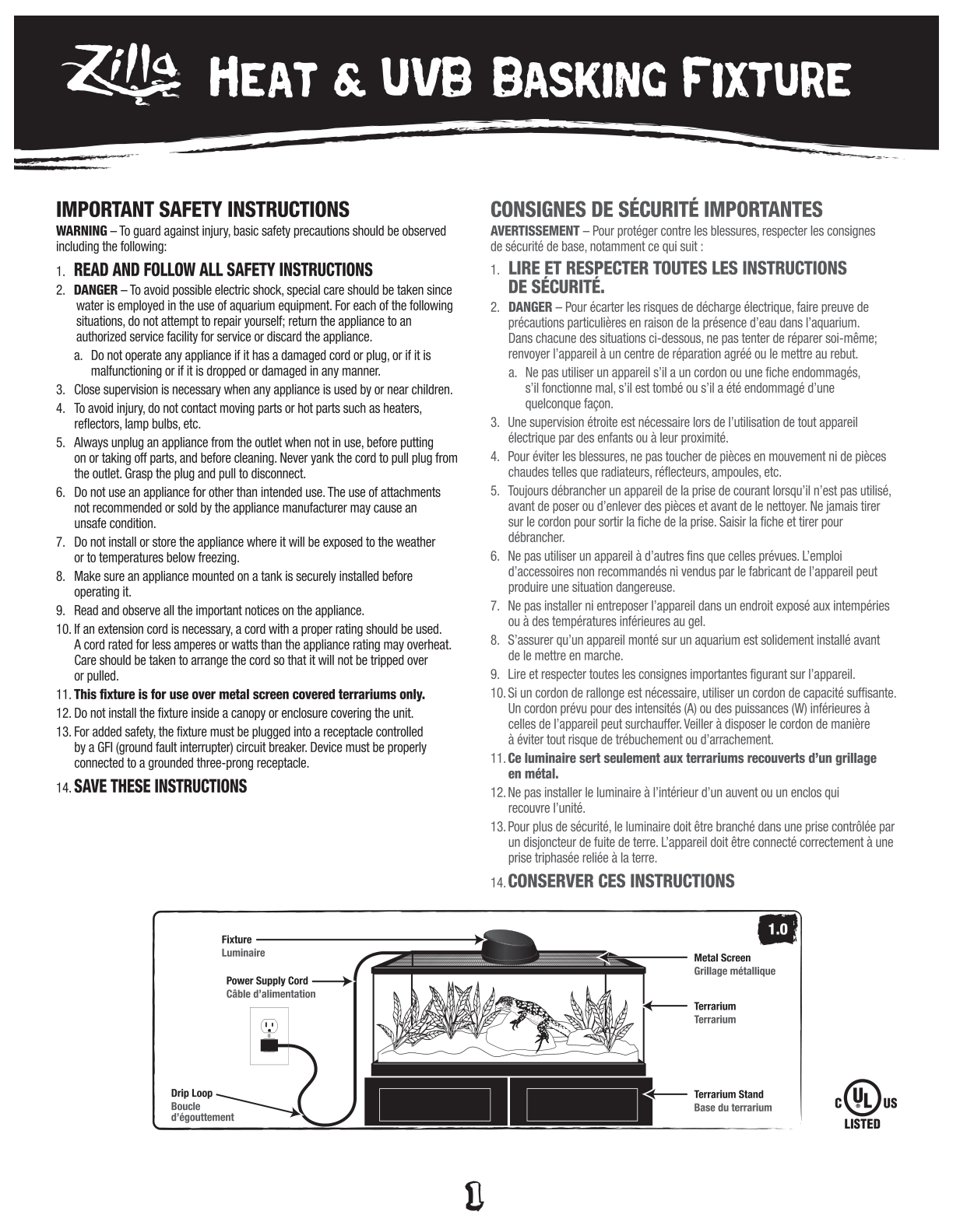 Heat & UVB Basking Fixture Instructions