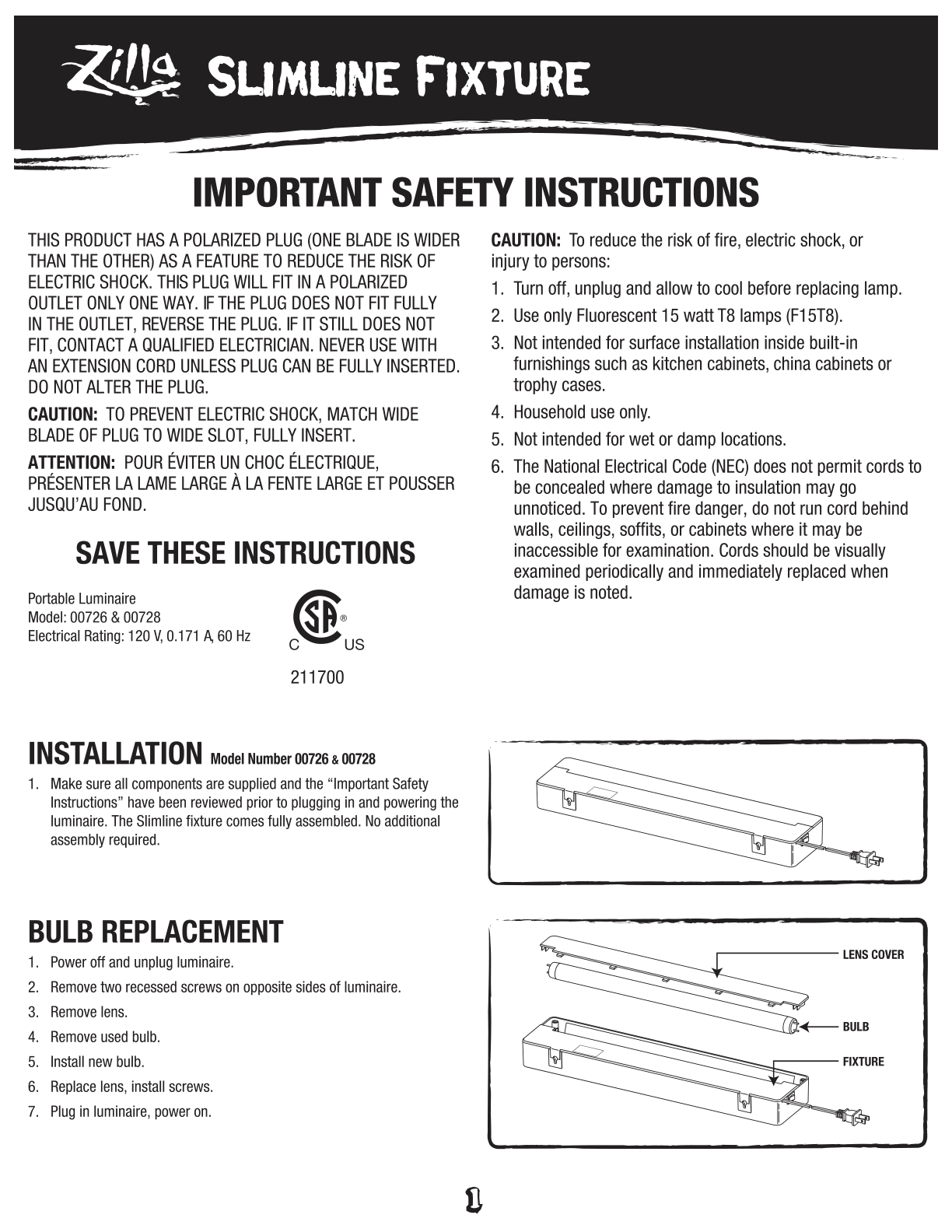 Slimline Tropical Fluorescent Light Instructions Sheet